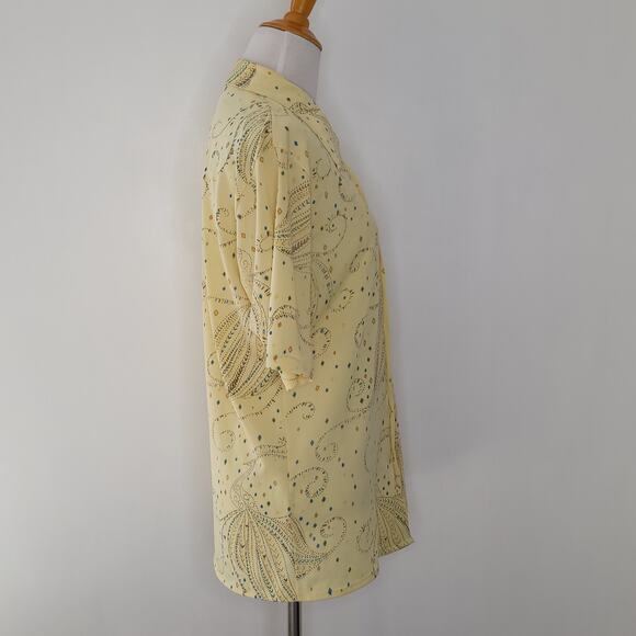 Vintage Jantzen 70s Button Front Shirt Yellow Peacock Short Sleeve Men - Picture 2 of 12